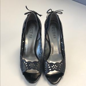 Black 3.5 inch peep toe heels- Guess Brand